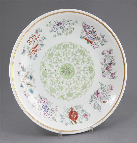 A Chinese famille rose eight Buddhist emblems dish, Guangxu mark and of the period (1875-1908), diameter 34.7cm